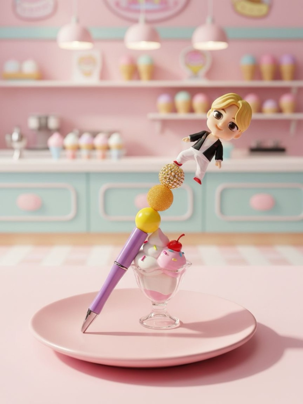 Kawaii Purple Custom Pen  with BTS K POP  and Yellow Accents